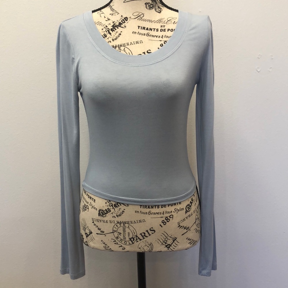 Double Zero Powder Blue Long Sleeve Fitted T with Scoop Neck